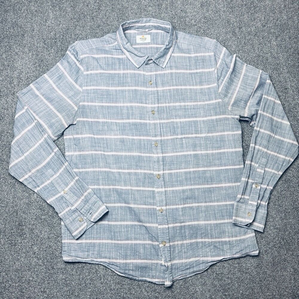 Marine Layer Button Down Blue Striped Liberty Casual Summer Shirt Mens Large - Picture 4 of 8